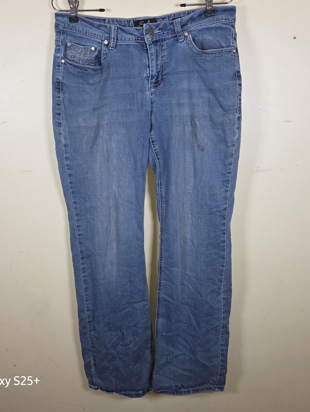 Women's Earl Jean Mid Rise Ancient Cross, Bling Slim Boot Jeans Size 12